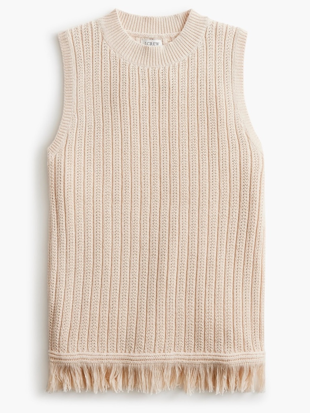 J. Crew Sleeveless Fringe Sweater Tank in Cream - Large 100% Cotton
